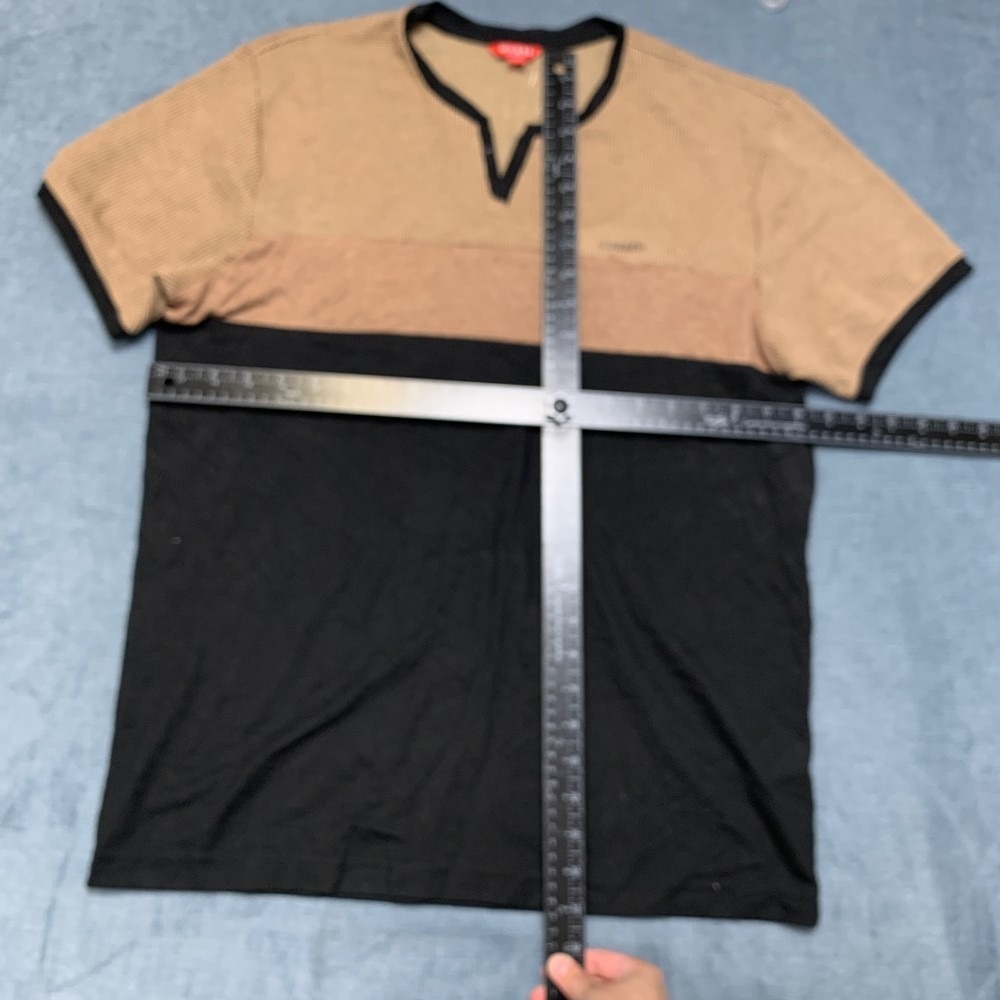 Guess Los Angeles T Shirt Mens Large Beige Black Colorblock Knit Summer Wear Tee - Picture 7 of 12